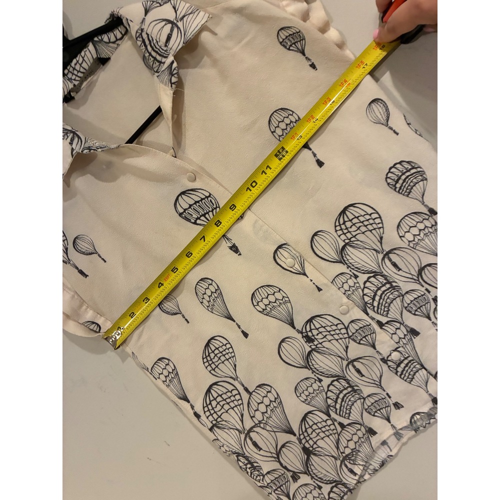 Zara Basic Women Cream Hot Air Balloon Print Short Sleeve Button Up Shirt Small - Picture 4 of 7